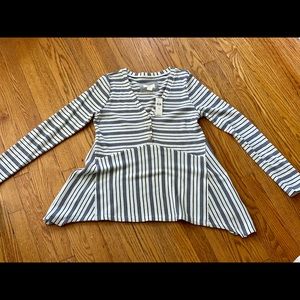 Maeve Anthropologie Navy Striped Peplum Shirt